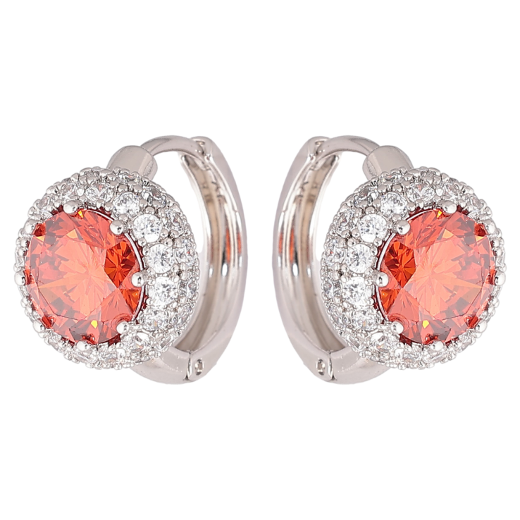 Серьги Xuping Родий колечки Красные фианиты в обрамлении циркония фото №2 Серьги Xuping Родий колечки Красные фианиты в обрамлении циркония фото №2