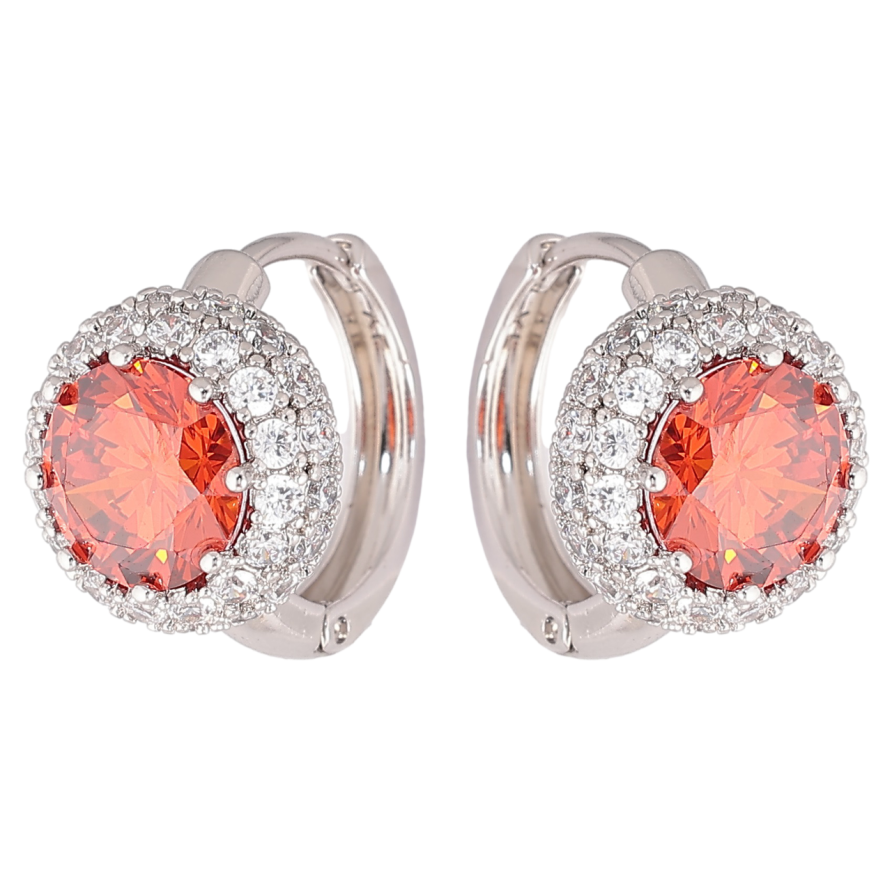 Серьги Xuping Родий колечки Красные фианиты в обрамлении циркония фото №1