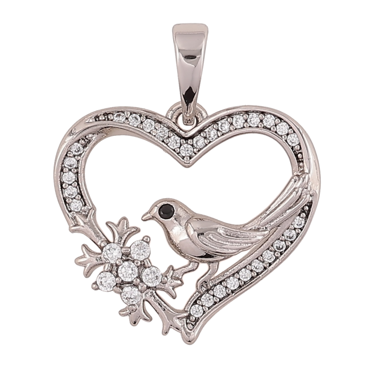 Кулон Xuping Родій «Сердечко з пташкою і цирконієм» для ланцюжка до 5мм фото №10 Кулон Xuping Родій «Сердечко з пташкою і цирконієм» для ланцюжка до 5мм фото №10