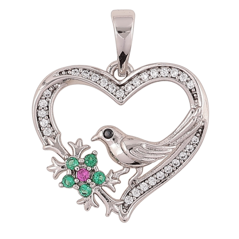 Кулон Xuping Родій «Сердечко з пташкою і цирконієм» для ланцюжка до 5мм фото №1