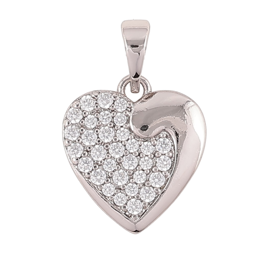 Кулон Xuping Родій «Серце з інкрустацією цирконієм» для ланцюжка до 5мм фото №1