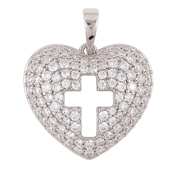 Кулон Xuping Родій «Серце з інкрустацією цирконієм та хрестиком» для ланцюжка до 5мм фото №7 Кулон Xuping Родій «Серце з інкрустацією цирконієм та хрестиком» для ланцюжка до 5мм фото №7
