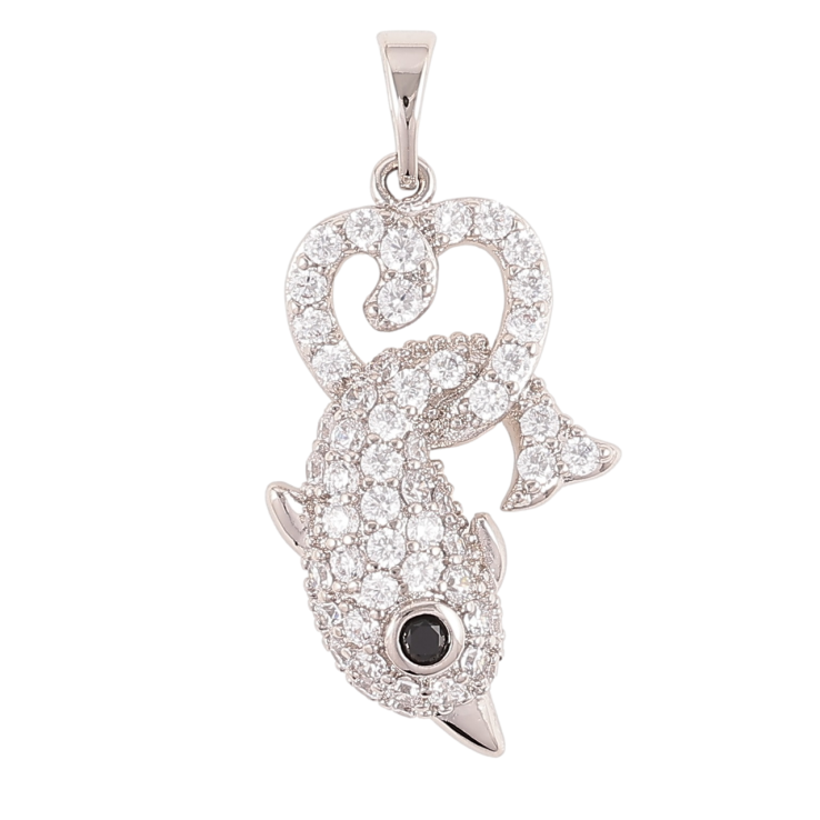 Кулон Xuping Родий Дельфин в сердечке с инкрустацией цирконием для цепочки до 5мм фото №6 Кулон Xuping Родий Дельфин в сердечке с инкрустацией цирконием для цепочки до 5мм фото №6