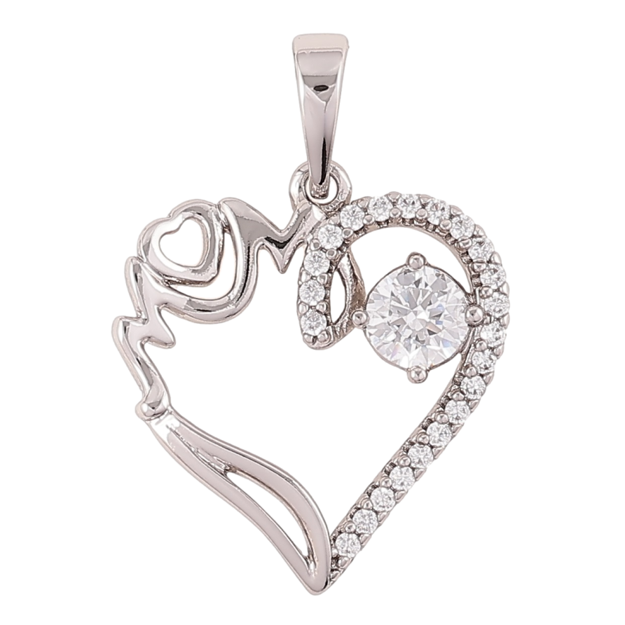 Кулон Xuping Родий Сердце с цирконием и надписью Мама для цепочки до 6мм фото №1 Кулон Xuping Родий Сердце с цирконием и надписью Мама для цепочки до 6мм фото №1