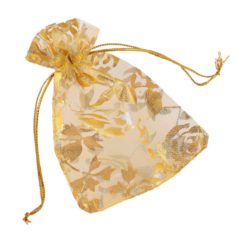 Мешочек подарочный из органзы Цветочный узор, цвет золотистый размер 7х9см цена за 1 шт. фото №1