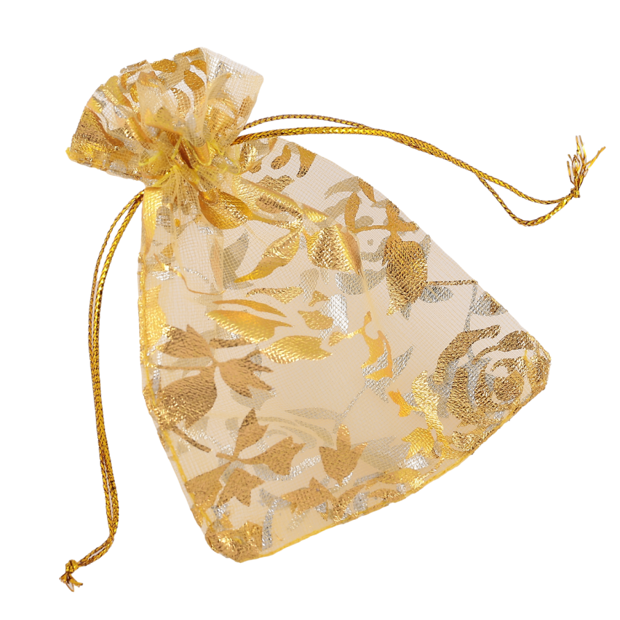 Мешочек подарочный из органзы Цветочный узор, цвет золотистый размер 7х9см цена за 1 шт. фото №1