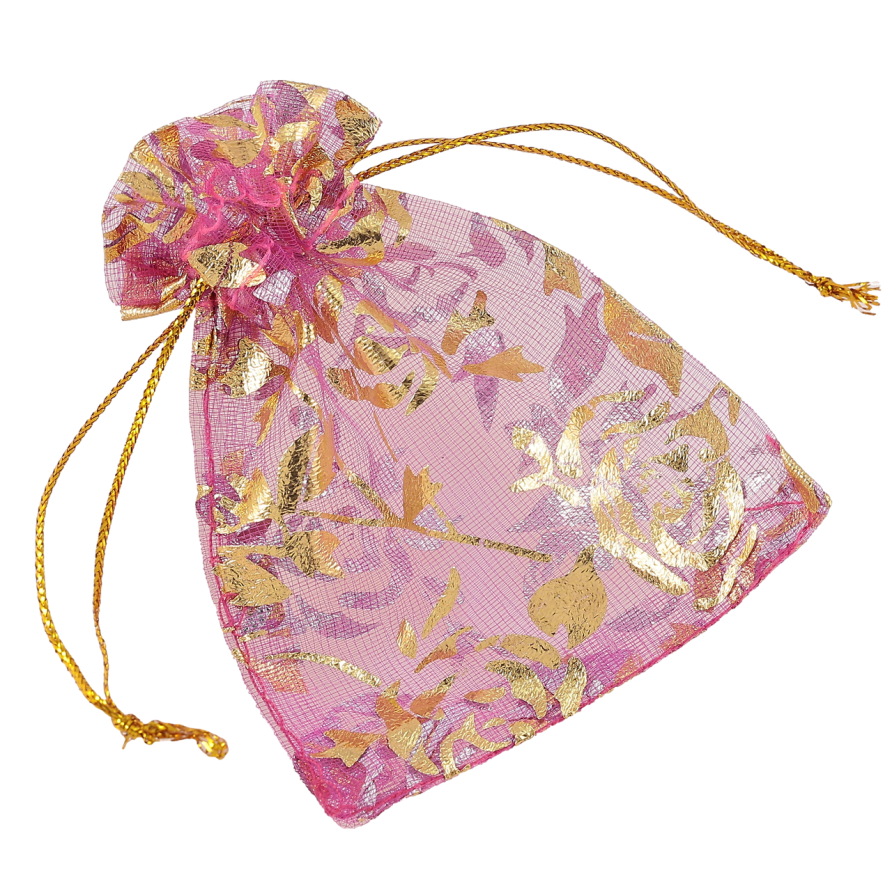 Мешочек подарочный из органзы Цветочный золотистый узор, цвет фукси размер 7х9см цена за 1 шт. фото №1 Мешочек подарочный из органзы Цветочный золотистый узор, цвет фукси размер 7х9см цена за 1 шт. фото №1