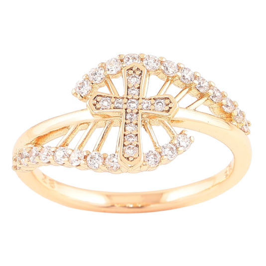 Кольцо Xuping Позолота 18K Узор с крестиком и инкрустацией цирконием фото №1