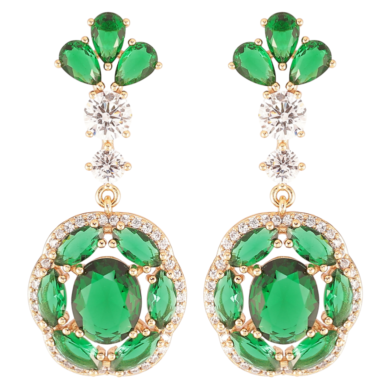 Сережки Xuping JEAN GOUJON Позолота 18K пусети «Підвіски з зеленими фіанітами та цирконієм» фото №3 Сережки Xuping JEAN GOUJON Позолота 18K пусети «Підвіски з зеленими фіанітами та цирконієм» фото №3