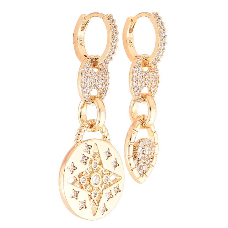 Сережки Xuping JEAN GOUJON Позолота 18K підвіски на колечках «Асиметричні підвіски з інкрустацією цирконієм» фото №1