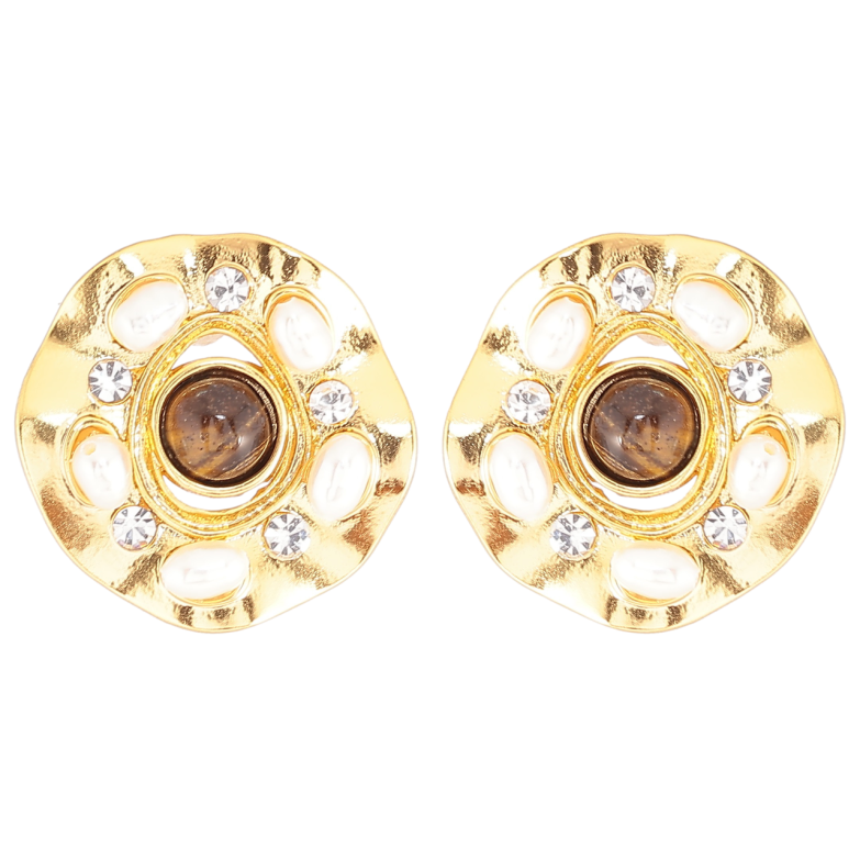 Сережки Xuping QQMM Позолота 14K пусети «Декоративні квіточки з перловими вставками та цирконієм» фото №1