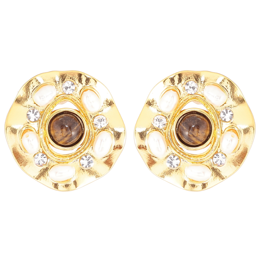 Серьги Xuping QQMM Позолота 14K пусеты Декоративные цветочки с жемчужными вставками и цирконием фото №1