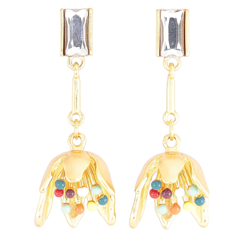 Серьги Xuping QQMM Позолота 14K пусеты Цветочные подвески с цветной эмалью и кристаллами фото №1 Серьги Xuping QQMM Позолота 14K пусеты Цветочные подвески с цветной эмалью и кристаллами фото №1