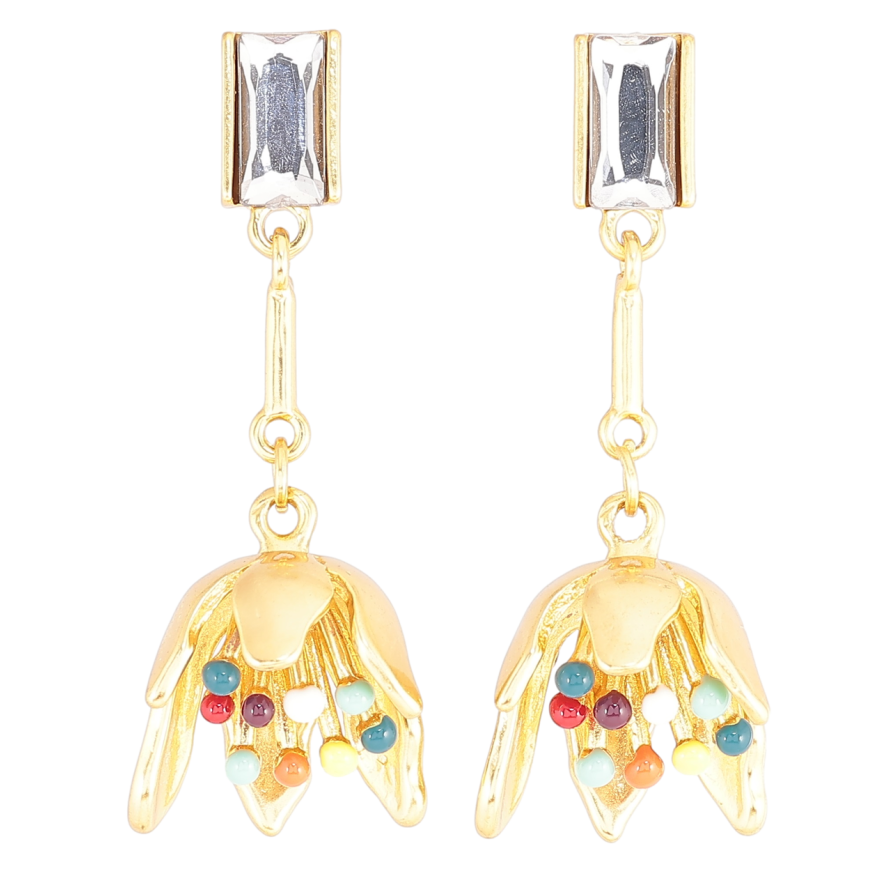 Сережки Xuping QQMM Позолота 14K пусети «Квіткові підвіски з кольоровою емаллю і кристалами» фото №1 Сережки Xuping QQMM Позолота 14K пусети «Квіткові підвіски з кольоровою емаллю і кристалами» фото №1