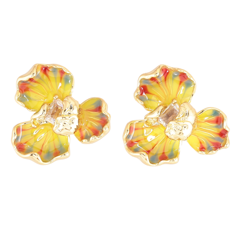 Сережки Xuping QQMM Позолота 14K пусети «Квіточки з кольоровою емаллю та кристалами» фото №1 Сережки Xuping QQMM Позолота 14K пусети «Квіточки з кольоровою емаллю та кристалами» фото №1