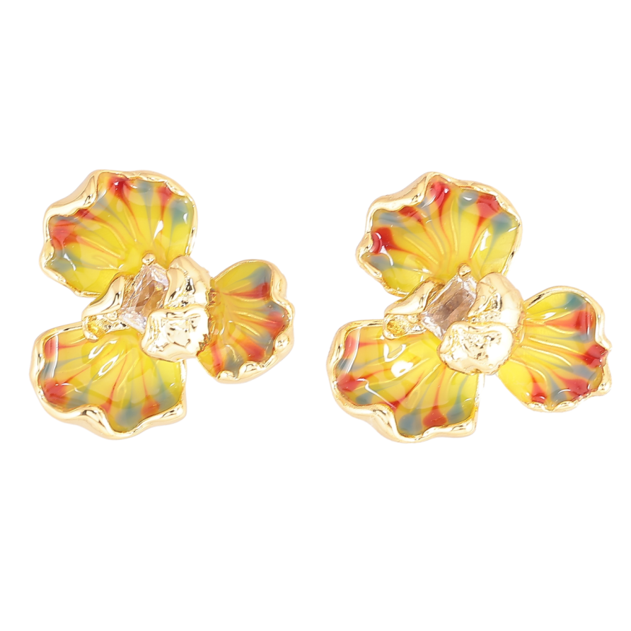 Сережки Xuping QQMM Позолота 14K пусети «Квіточки з кольоровою емаллю та кристалами» фото №1 Сережки Xuping QQMM Позолота 14K пусети «Квіточки з кольоровою емаллю та кристалами» фото №1