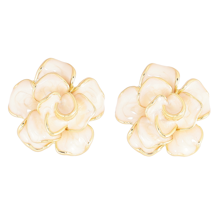 Сережки Xuping QQMM Позолота 14K пусети «Квіточки з перламутровою емаллю» фото №1