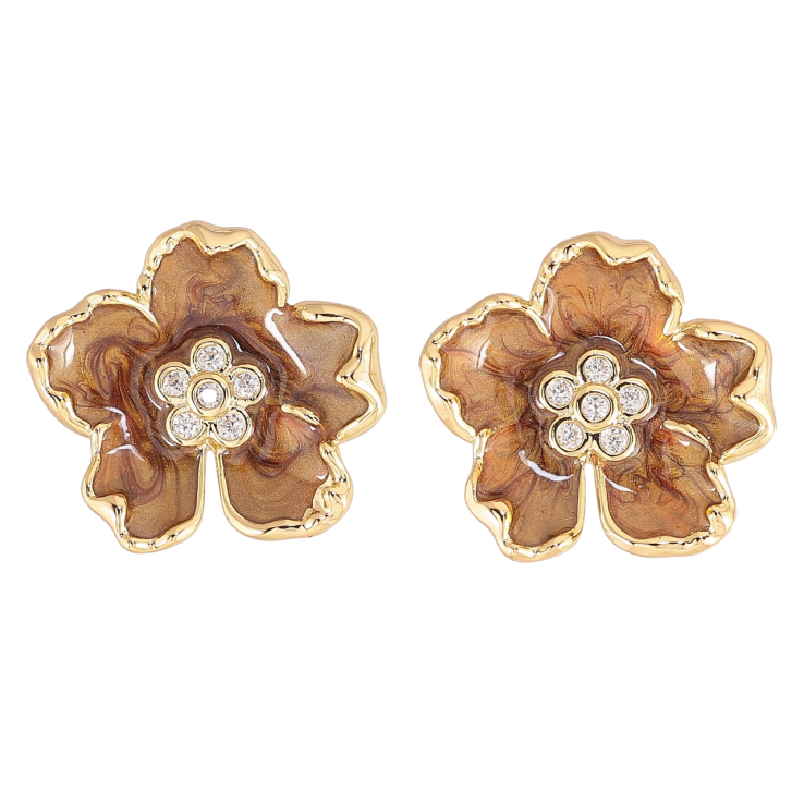 Сережки Xuping QQMM Позолота 14K пусети «Квіточки з коричневою перламутровою емаллю» фото №4 Сережки Xuping QQMM Позолота 14K пусети «Квіточки з коричневою перламутровою емаллю» фото №4