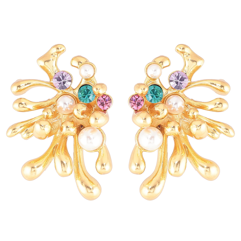 Сережки Xuping QQMM Позолота 14K пусети «Бризки з кольоровими кристалами та перлинами» фото №1