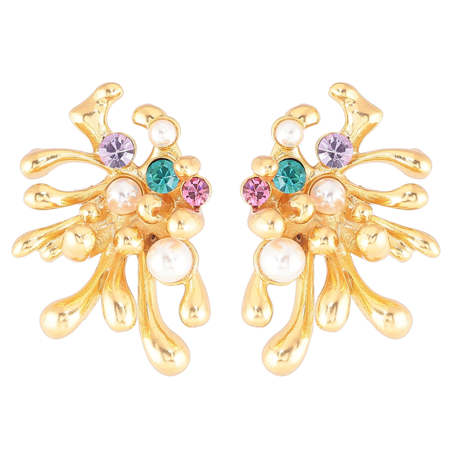 Серьги Xuping QQMM Позолота 14K пусеты Брызги с цветными кристаллами и жемчужинами фото №1 Серьги Xuping QQMM Позолота 14K пусеты Брызги с цветными кристаллами и жемчужинами фото №1