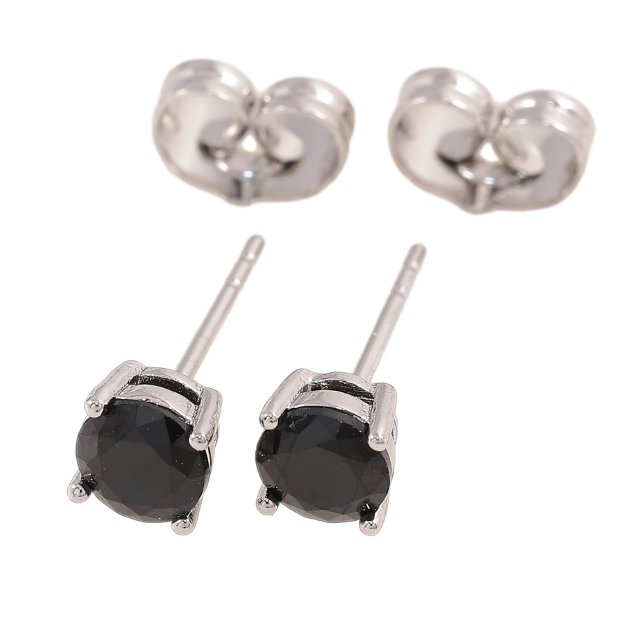 Серьги Xuping Родий пусеты Черные фианиты в 4-х крапановой оправе ø 5мм фото №1