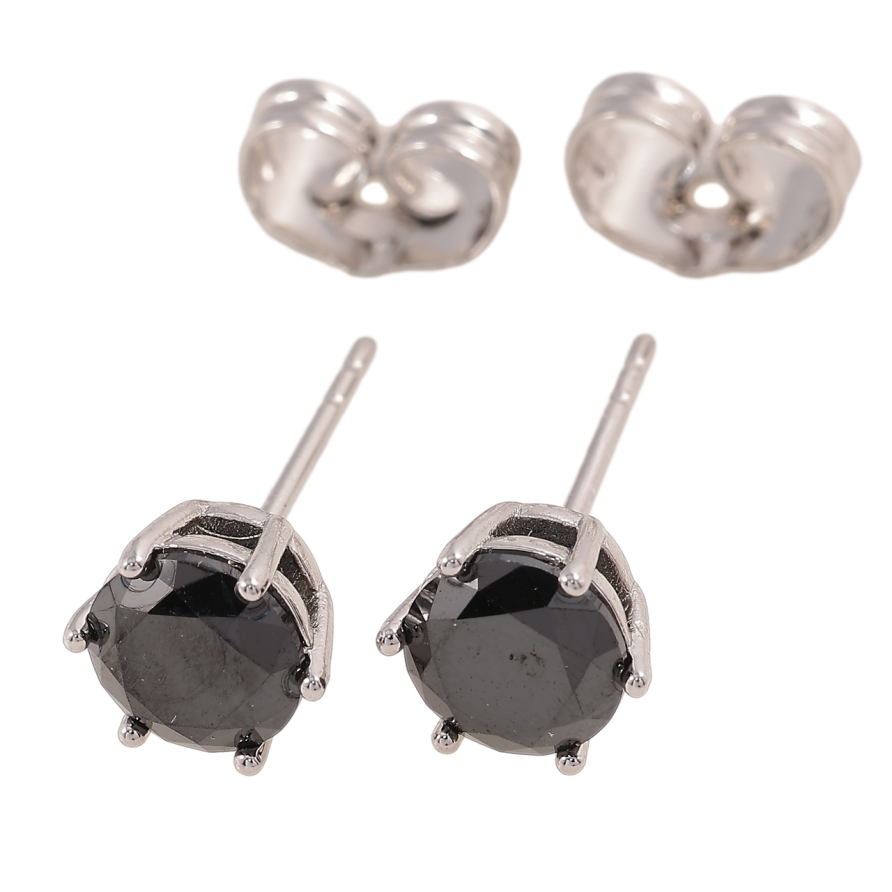 Серьги Xuping Родий пусеты Черные фианиты в 6-ти крапановой оправе ø 6мм фото №1