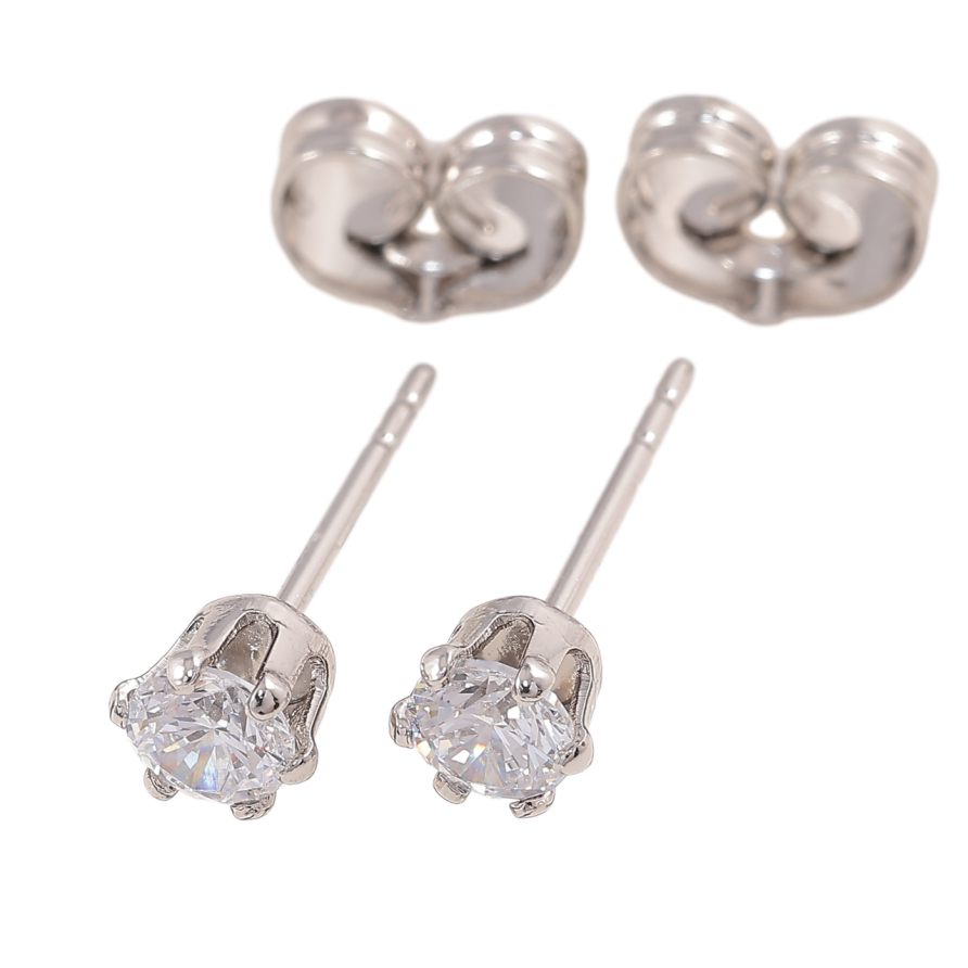 Серьги Xuping Родий пусеты Фианиты в 6-ти крапановой оправе ø 4мм фото №1