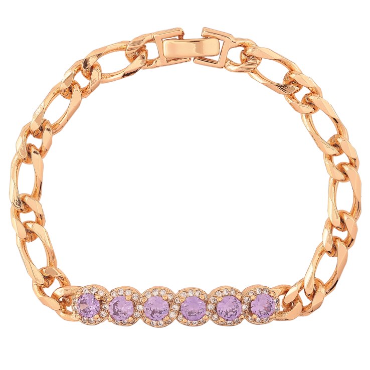 Браслет Xuping Позолота 18K «Ланцюжок зі вставкою бузкові фіаніти з цирконієм» довжина 17.5см х 7мм фото №6 Браслет Xuping Позолота 18K «Ланцюжок зі вставкою бузкові фіаніти з цирконієм» довжина 17.5см х 7мм фото №6