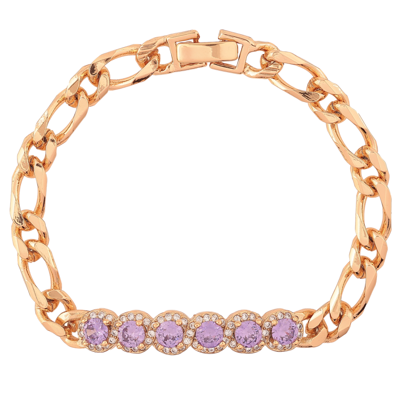 Браслет Xuping Позолота 18K «Ланцюжок зі вставкою бузкові фіаніти з цирконієм» довжина 17.5см х 7мм фото №1 Браслет Xuping Позолота 18K «Ланцюжок зі вставкою бузкові фіаніти з цирконієм» довжина 17.5см х 7мм фото №1