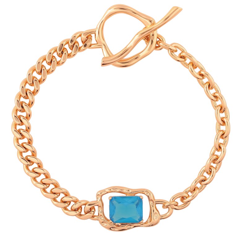 Браслет Xuping Позолота 18K «Ланцюжок Панцирний та вставка з блакитним фіанітом» довжина 19см х 5мм фото №1