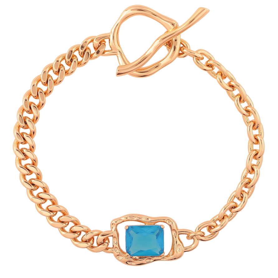 Браслет Xuping Позолота 18K «Ланцюжок Панцирний та вставка з блакитним фіанітом» довжина 19см х 5мм фото №1 Браслет Xuping Позолота 18K «Ланцюжок Панцирний та вставка з блакитним фіанітом» довжина 19см х 5мм фото №1