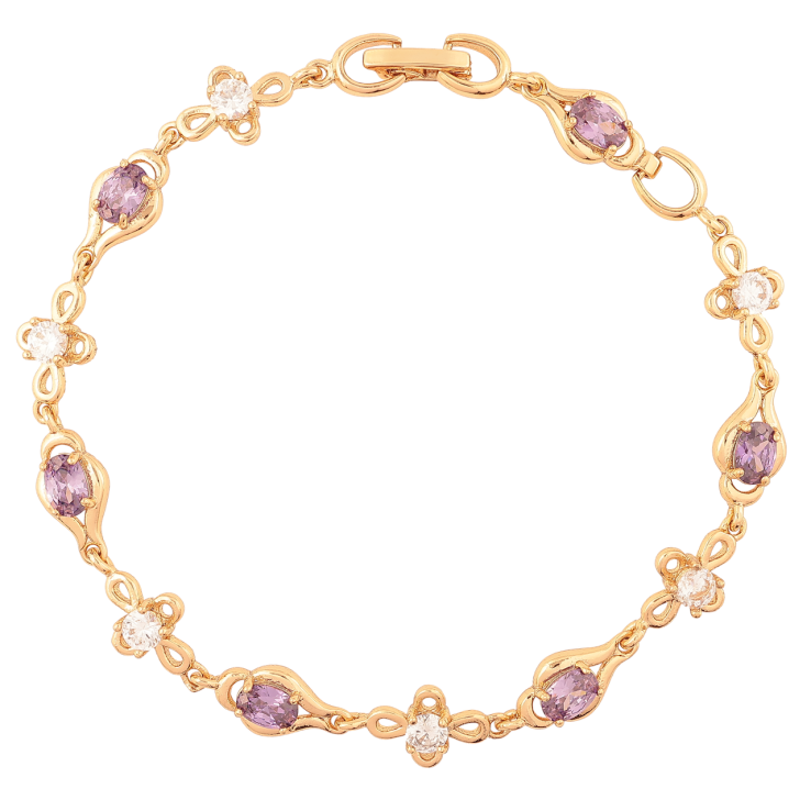 Браслет Xuping Позолота 18K Цветочный узор с бело-сиреневыми фианитами длинна 20.5см х 7-8мм фото №13 Браслет Xuping Позолота 18K Цветочный узор с бело-сиреневыми фианитами длинна 20.5см х 7-8мм фото №13