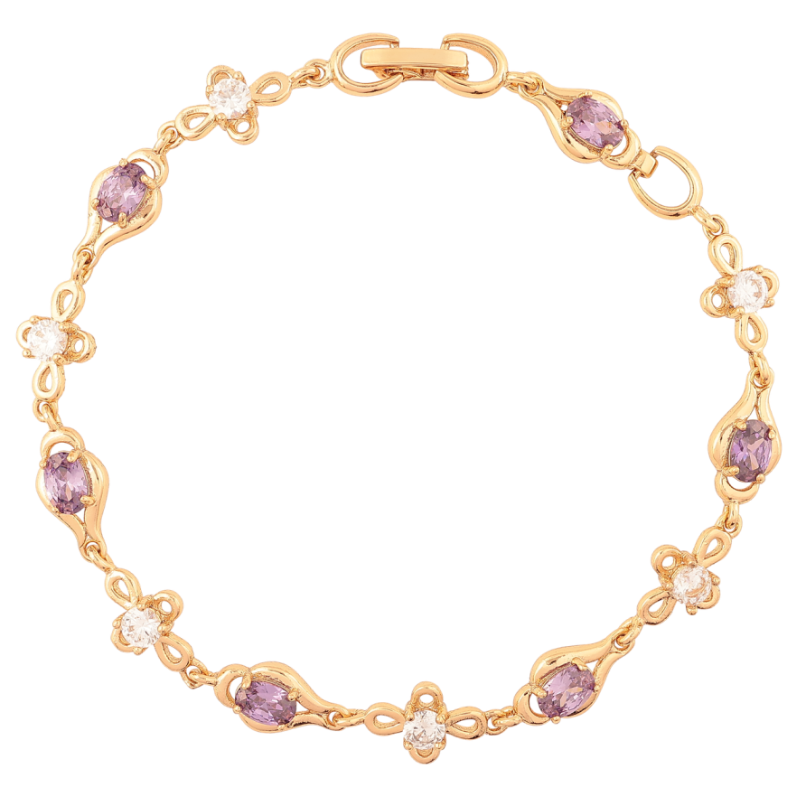 Браслет Xuping Позолота 18K Цветочный узор с бело-сиреневыми фианитами длинна 20.5см х 7-8мм фото №1