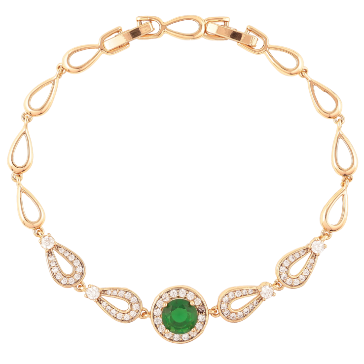 Браслет Xuping Позолота 18K Инкрустация цирконием с зеленым фианитом длинна с доп. замком 17,19см х 5мм фото №2