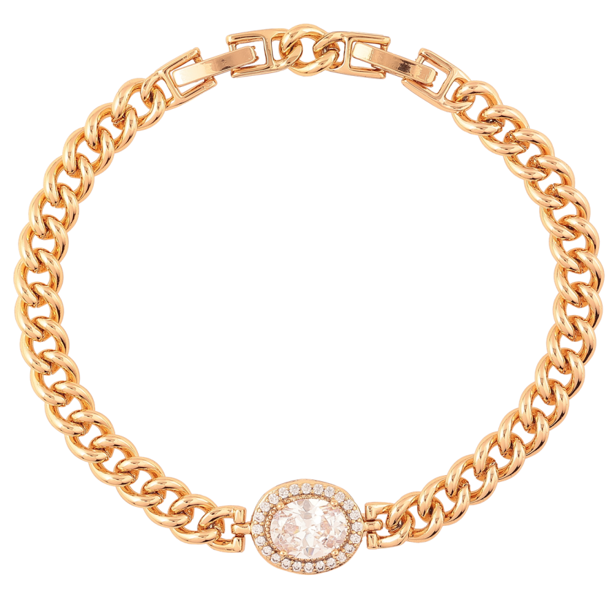 Браслет Xuping Позолота 18K «Панцирний ланцюжок з фіанітом» довжина з доп. замком 17,19см х 5мм фото №1