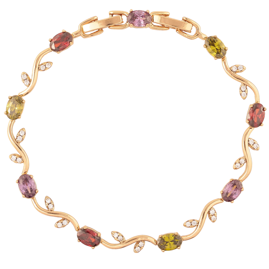 Браслет Xuping Позолота 18K «Квітковий візерунок з кольоровими фіанітами» довжина з доп. замком 16.5-18.5см х 5мм фото №1 Браслет Xuping Позолота 18K «Квітковий візерунок з кольоровими фіанітами» довжина з доп. замком 16.5-18.5см х 5мм фото №1