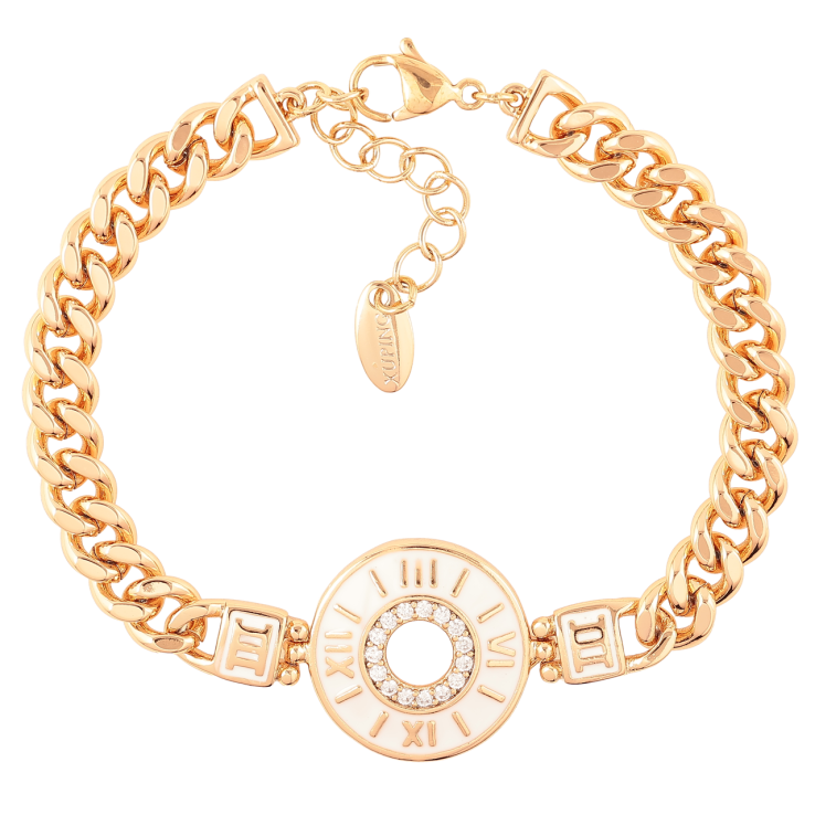 Браслет Xuping Позолота 18K Часики с эмалью и цирконием длинна с доп. цепочкой 17-20.5см х 6мм фото №22