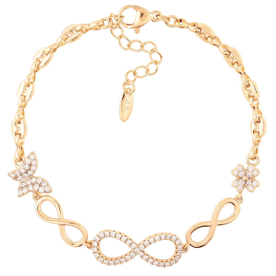 Браслет Xuping Позолота 18K Бесконечность с бабочкой длинна с доп. цепочкой 17-20.5см х 4мм фото №1 Браслет Xuping Позолота 18K Бесконечность с бабочкой длинна с доп. цепочкой 17-20.5см х 4мм фото №1