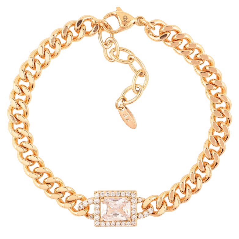 Браслет Xuping Позолота 18K Цепочка Панцирная с кристальной вставкой длинна с доп. цепочкой 17-20см х 6мм фото №1