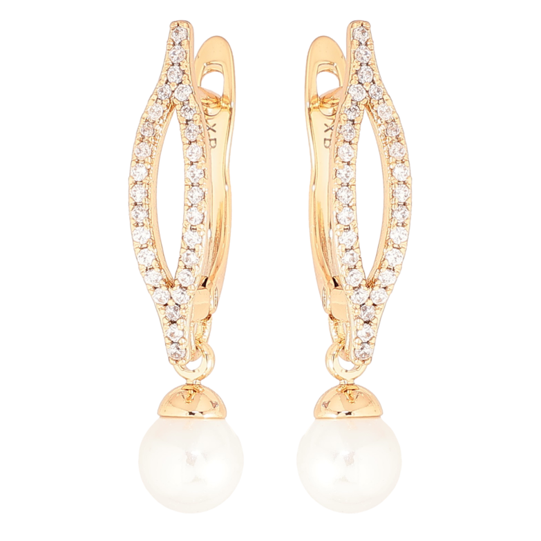 Сережки Xuping Позолота 18K англійський замок «Перлинні підвіски» ø 6мм фото №1