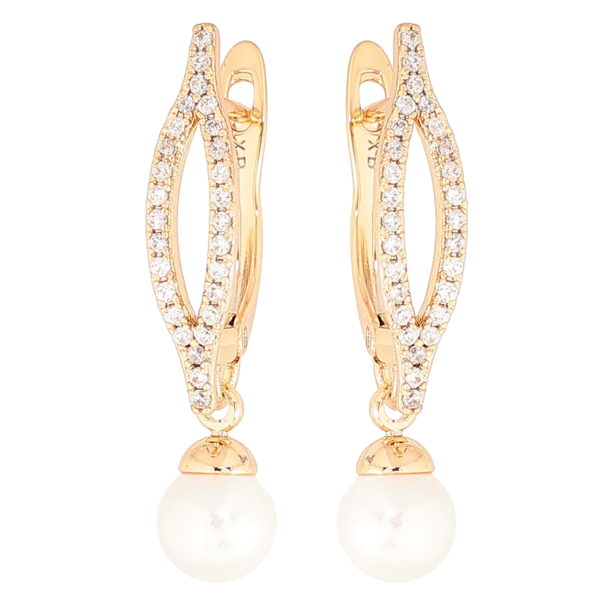 Серьги Xuping Позолота 18K английский замок Жемчужные подвески ø 6мм фото №1