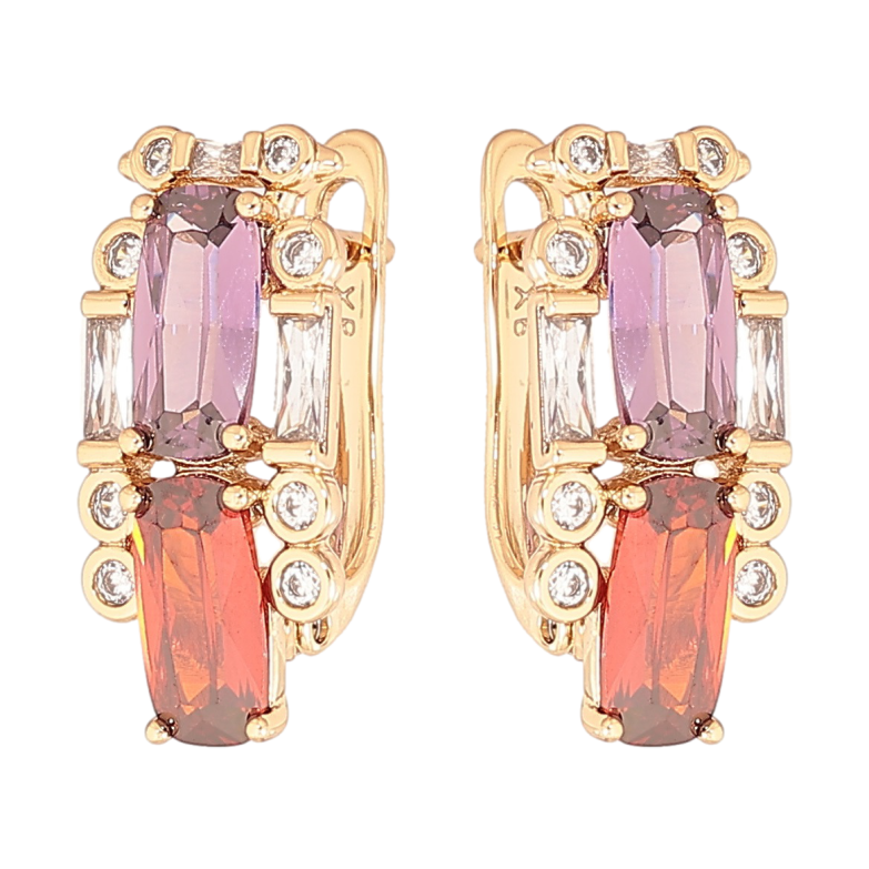 Сережки Xuping Позолота 18K англійський замок «Візерунок з кольоровими фіанітами та цирконієм» фото №2 Сережки Xuping Позолота 18K англійський замок «Візерунок з кольоровими фіанітами та цирконієм» фото №2