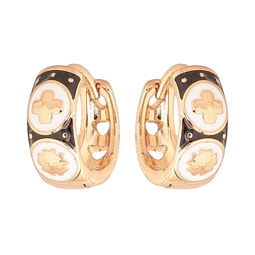 Сережки Xuping Позолота 18K колечка «Візерунок із чорно-білою емаллю» фото №1