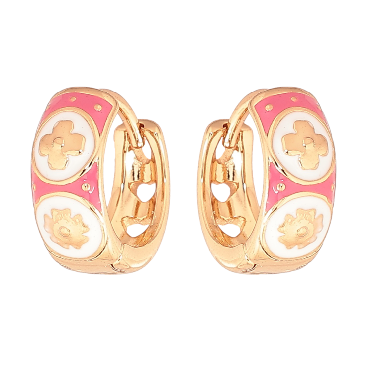 Сережки Xuping Позолота 18K колечка «Візерунок із рожево-білою емаллю» фото №23 Сережки Xuping Позолота 18K колечка «Візерунок із рожево-білою емаллю» фото №23