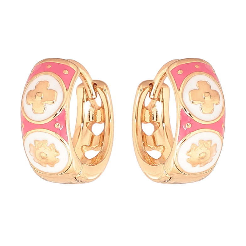 Сережки Xuping Позолота 18K колечка «Візерунок із рожево-білою емаллю» фото №1