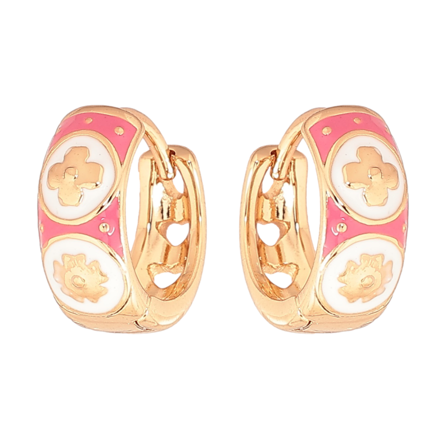 Сережки Xuping Позолота 18K колечка «Візерунок із рожево-білою емаллю» фото №1