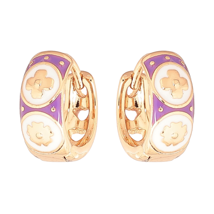 Сережки Xuping Позолота 18K колечка «Візерунок з бузково-білою емаллю» фото №18 Сережки Xuping Позолота 18K колечка «Візерунок з бузково-білою емаллю» фото №18
