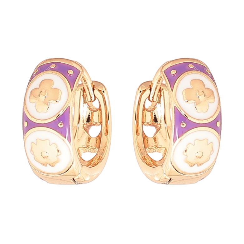 Серьги Xuping Позолота 18K колечки Узор с сиренево-белой эмалью фото №1