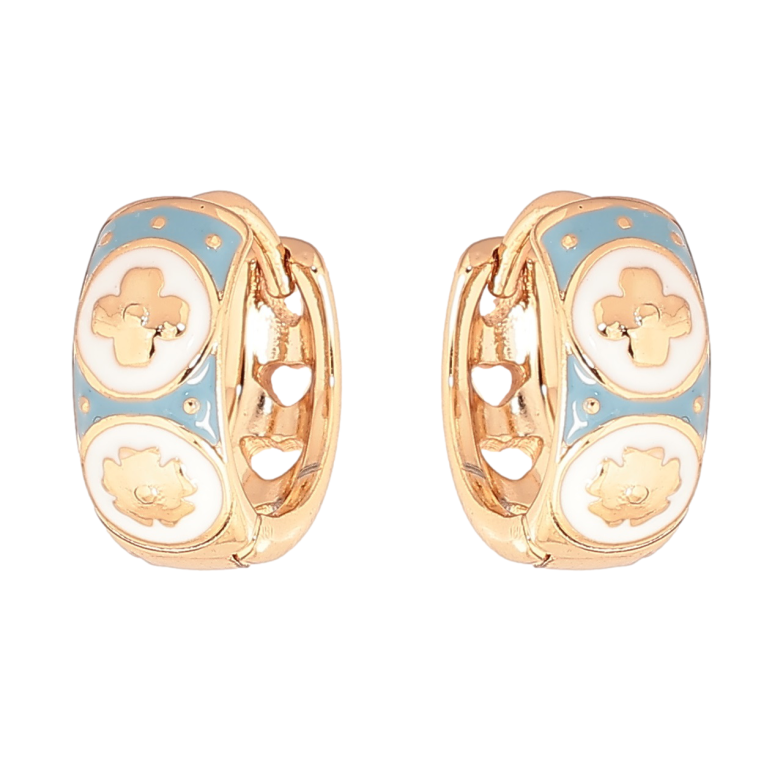 Сережки Xuping Позолота 18K колечка «Візерунок з біло-блакитною емаллю» фото №1 Сережки Xuping Позолота 18K колечка «Візерунок з біло-блакитною емаллю» фото №1