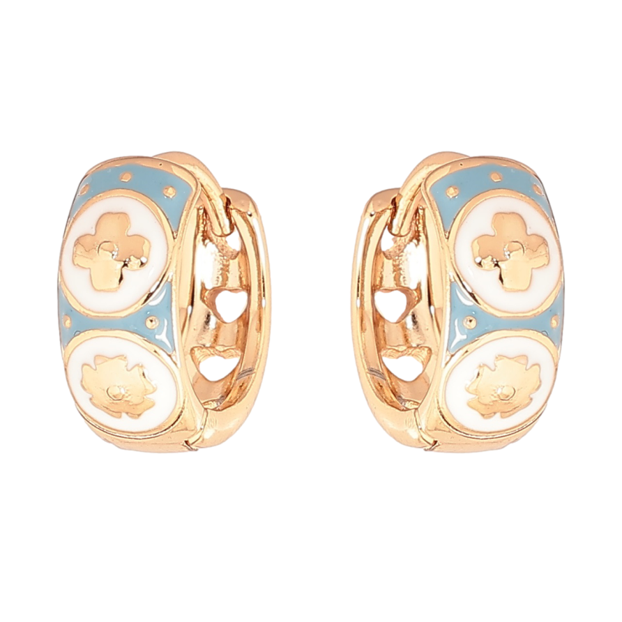 Сережки Xuping Позолота 18K колечка «Візерунок з біло-блакитною емаллю» фото №1